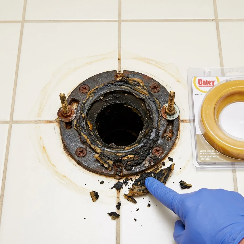 Failed wax ring showing water seepage at the base of a toilet in a Glenshaw, PA home