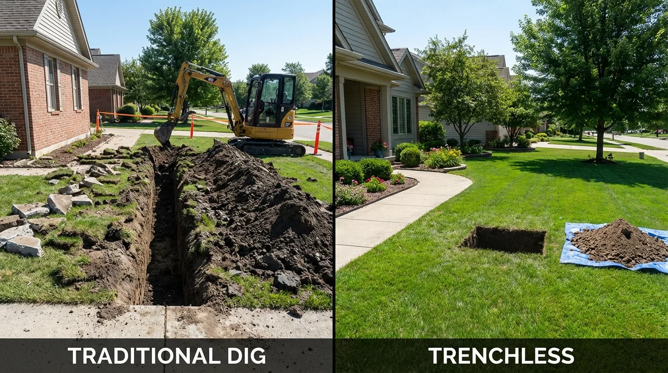 Trenchless sewer repair with minimal yard damage versus traditional excavation in Glenshaw, PA